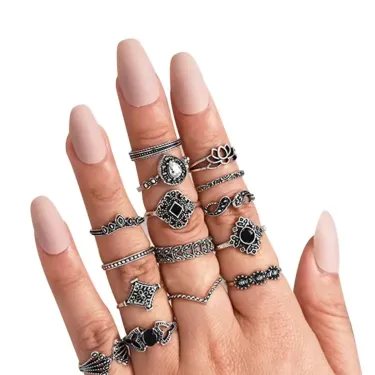 15 Pcs Black Finger Ring Set